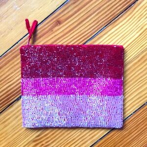Small Zippered Beaded Pouch / Clutch / Evening Bag